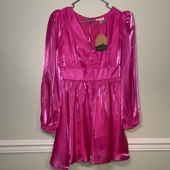 Main Strip Dresses & Skirts - Main Strip Midi Hot Pink Satin Cocteau Formal Party Dress Size Small Hot Pink